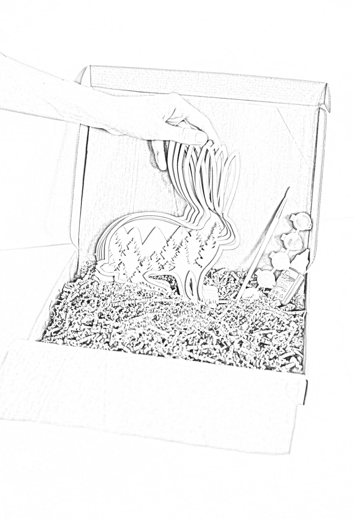 Раскраска Набор для раскрашивания деревянного зайца с кисточками и красками в коробке