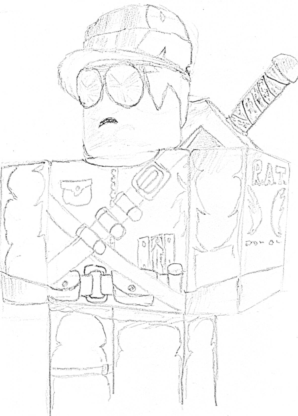 Раскраска Роблокс солдат с очками и мечом за спиной