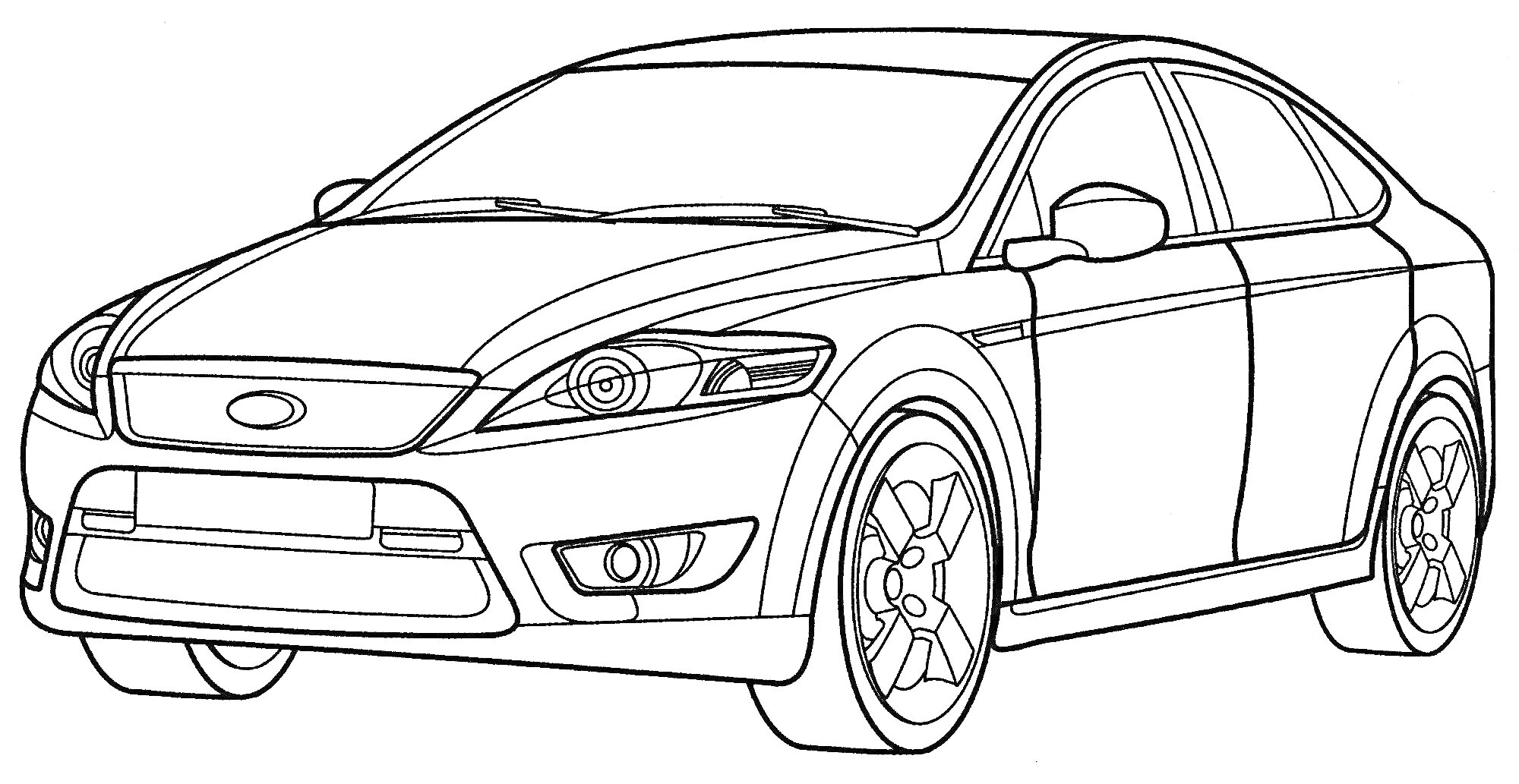 Раскраска Раскраска с изображением автомобиля Ford Mondeo, вид спереди под углом