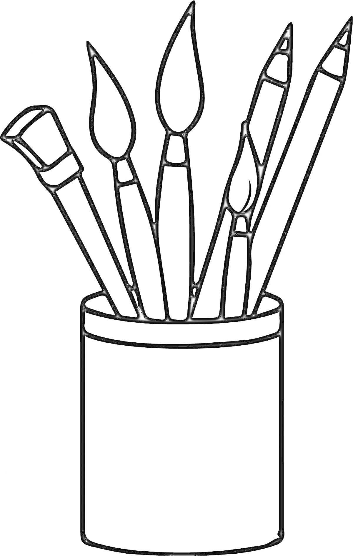 Раскраска Карандашница с кистями и карандашами