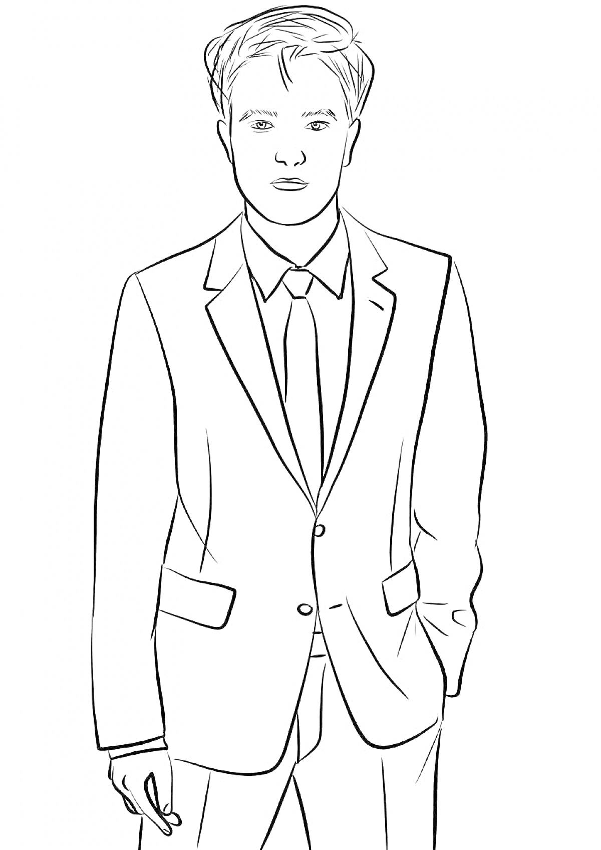 Раскраска Мужчина в деловом костюме с галстуком