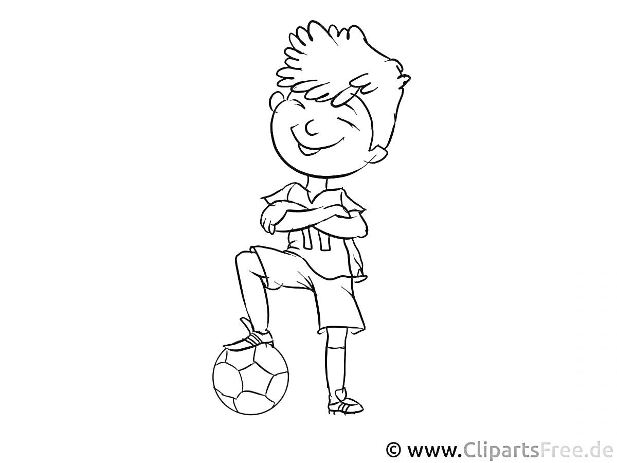 На раскраске изображено: Мальчик, Футбол, Спорт, Детский спорт