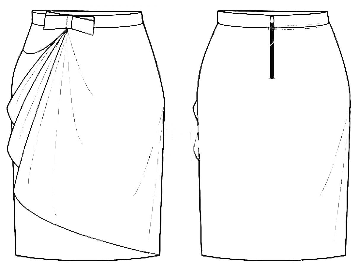 Раскраска Юбка с бантом и драпировкой спереди, застёжка сзади