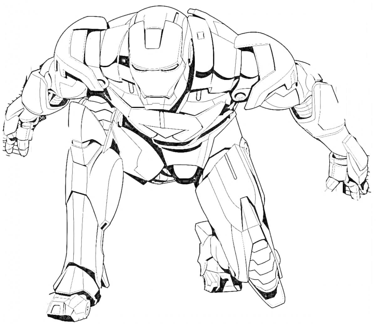 На раскраске изображено: Железный халк, Костюм, Броня, Боевой костюм, Супергерои, Робот, Железный Человек