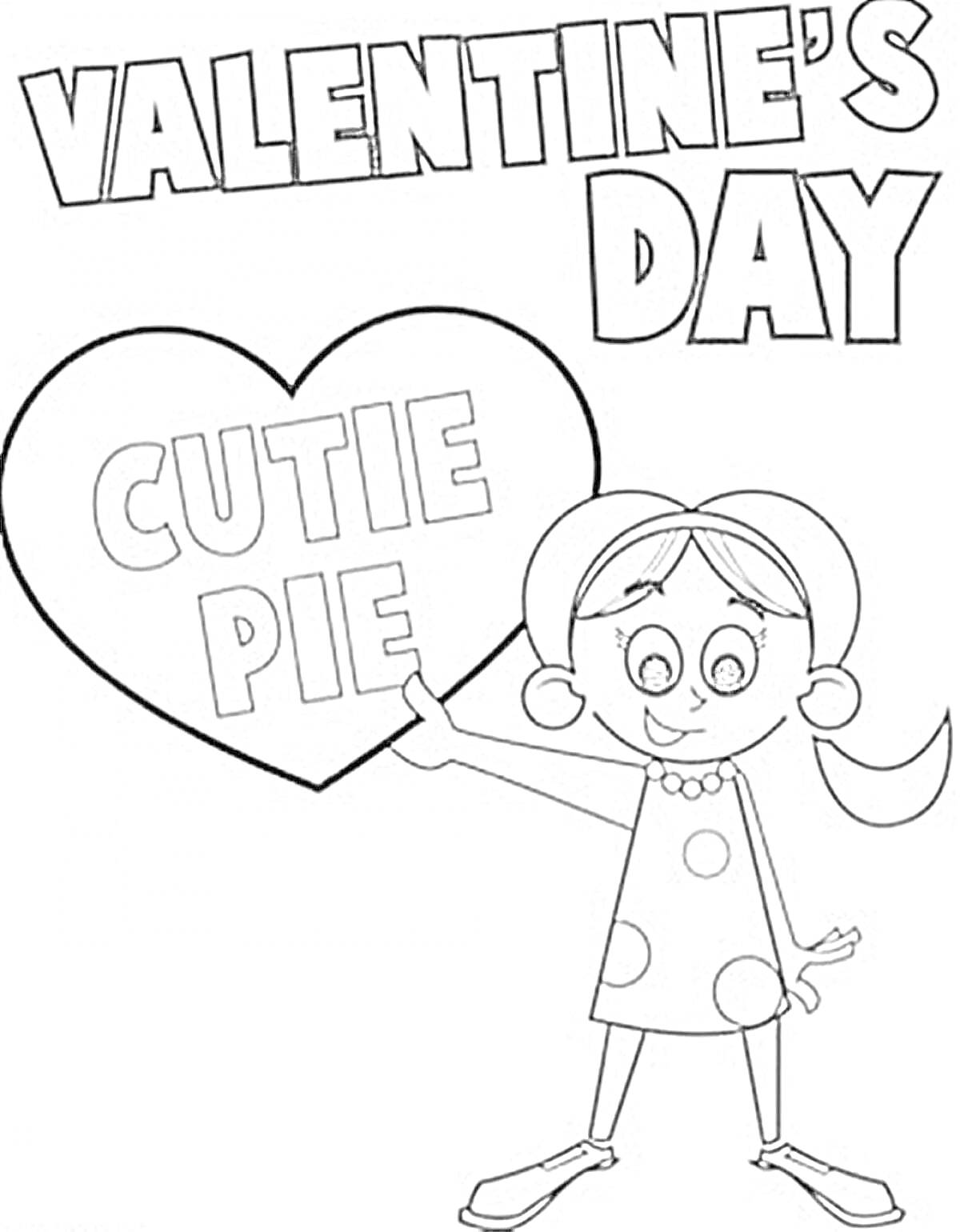 Раскраска Девочка держит сердце с надписью 