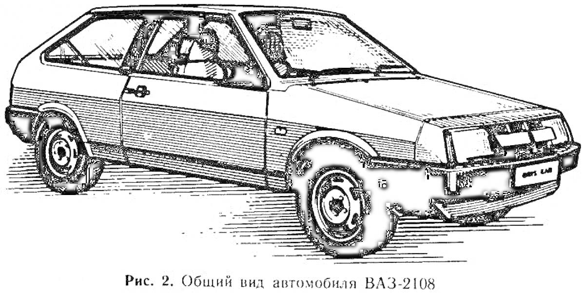 Раскраска Автомобиль ВАЗ-2109 с деталями кузова, колесами, дверями, стеклами, фарами и бамперами