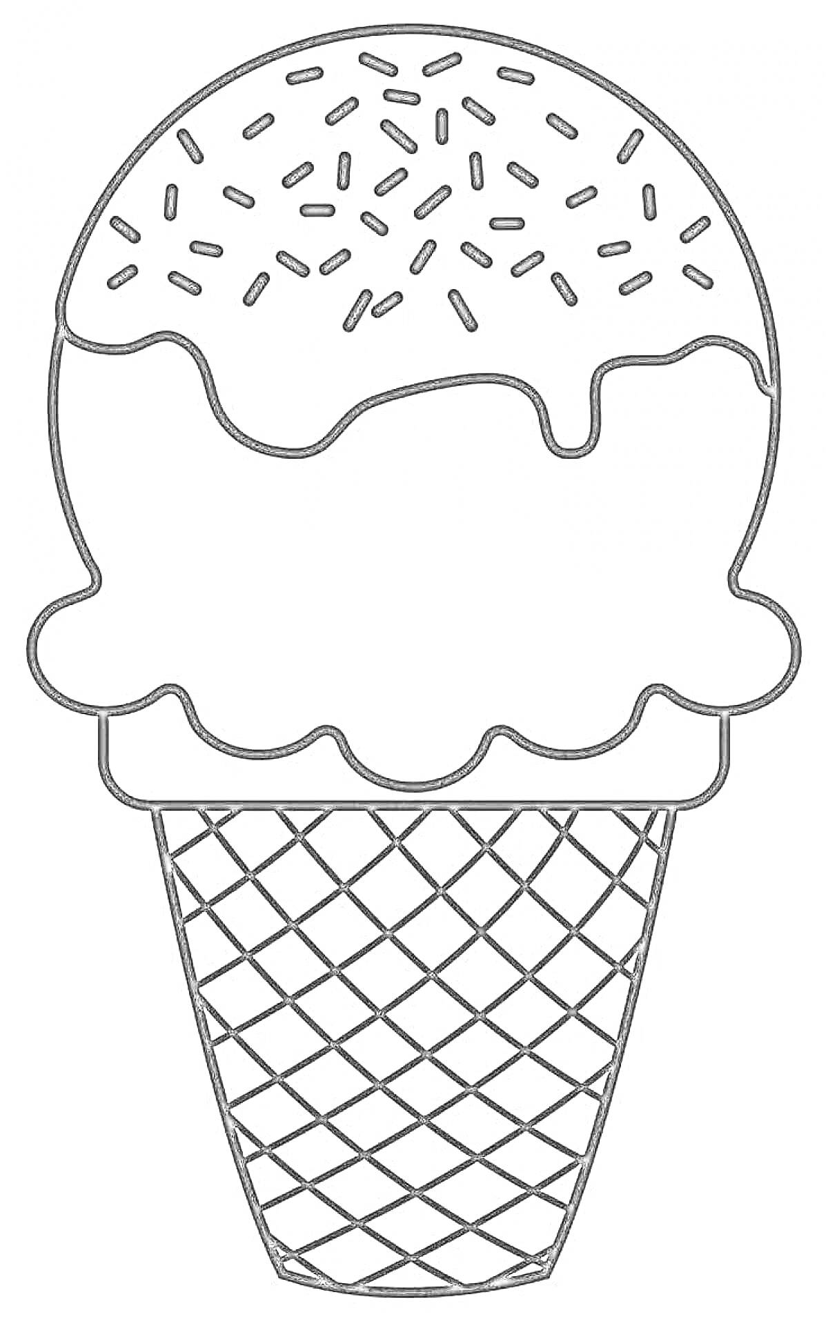 Раскраска Мороженое в вафельном рожке с посыпкой