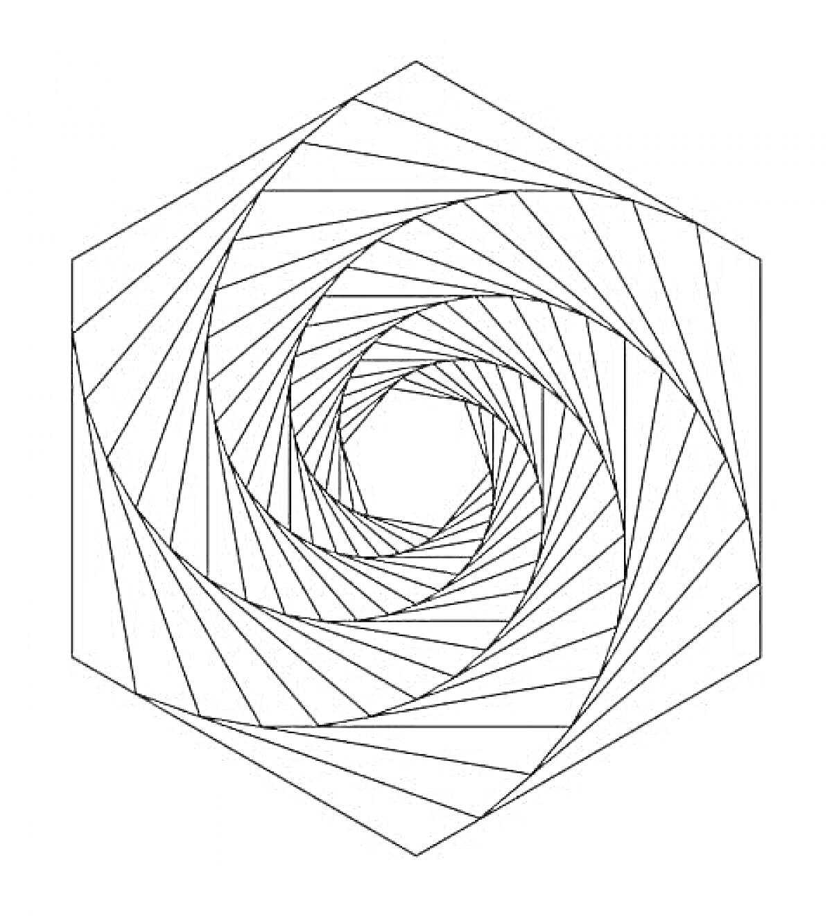Раскраска Спиральный геометрический узор в шестиугольнике