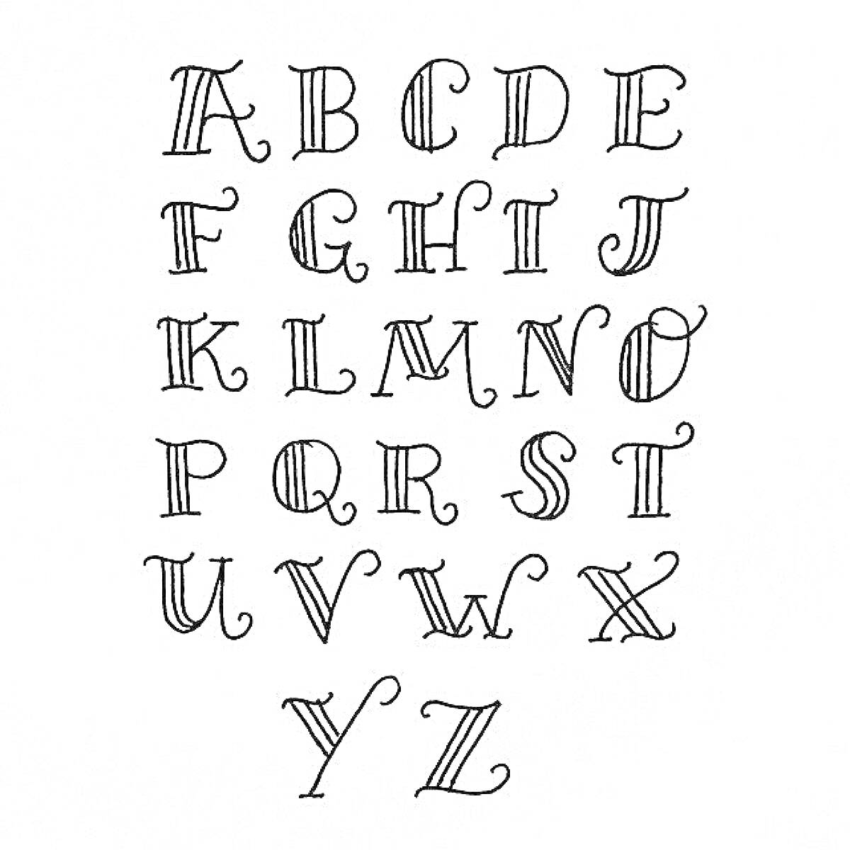 На раскраске изображено: Алфавит, Буквы, Узоры, Русские буквы