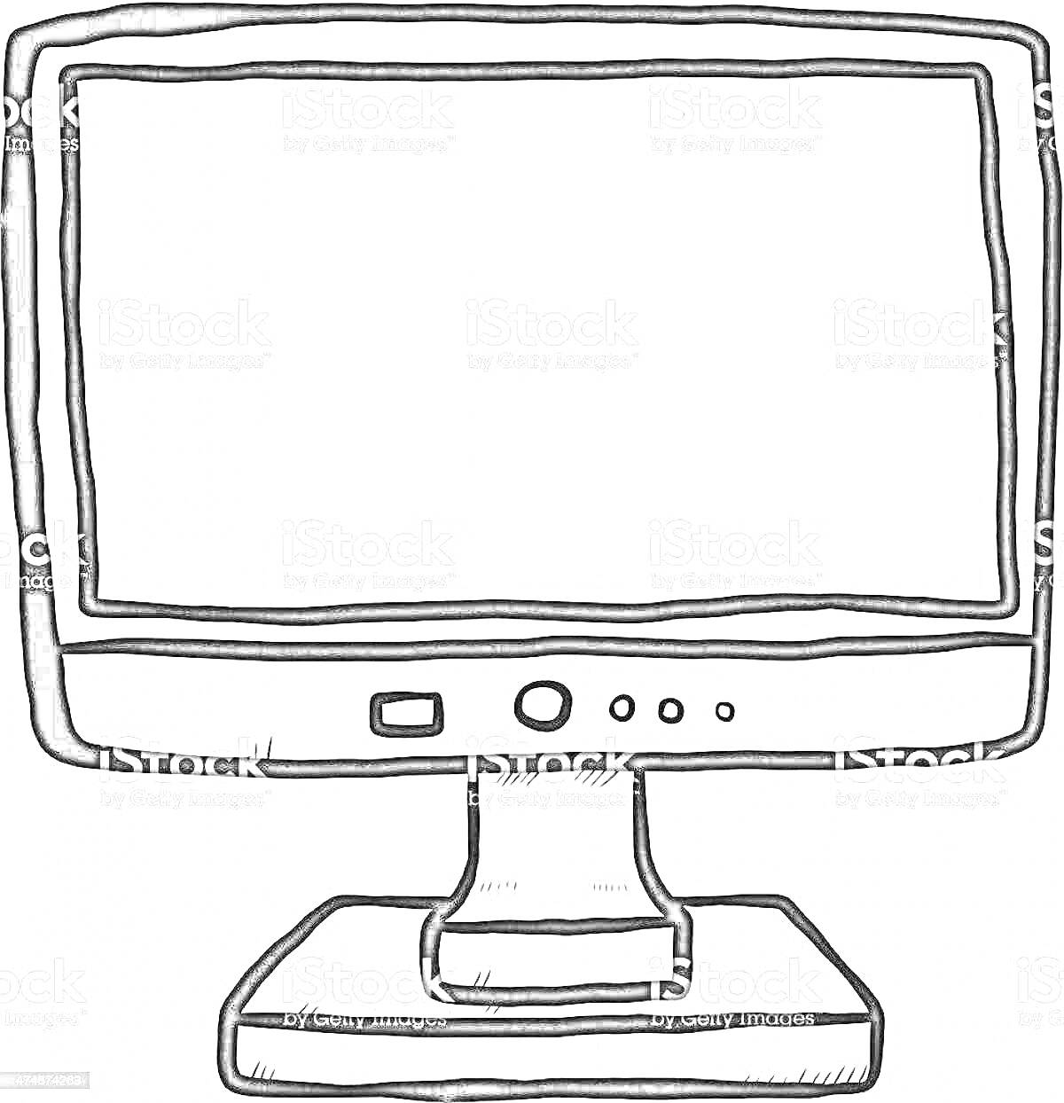 На раскраске изображено: Монитор, Подставка, Кнопки, Экран, Компьютер