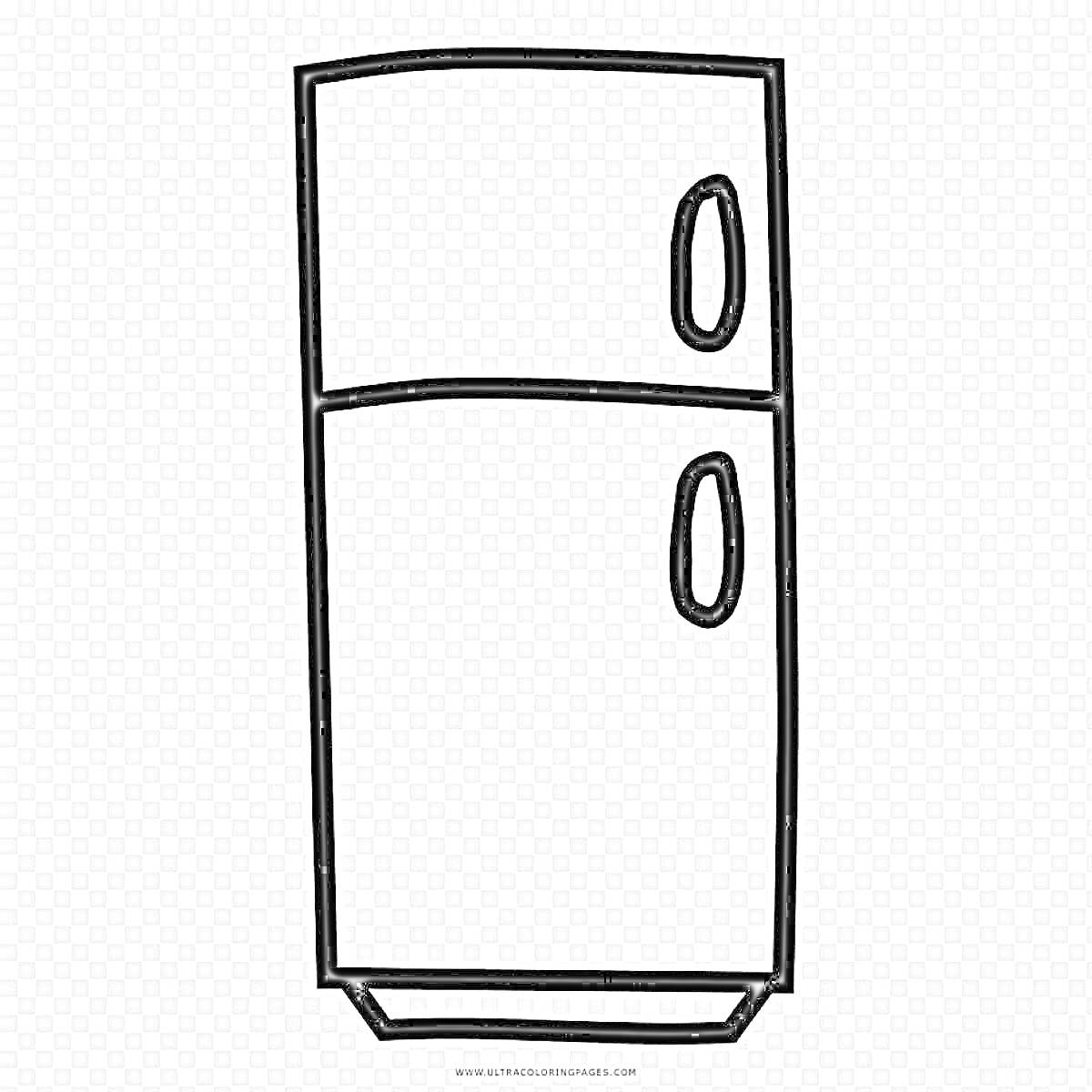 Раскраска Холодильник с верхней морозильной камерой и двумя ручками