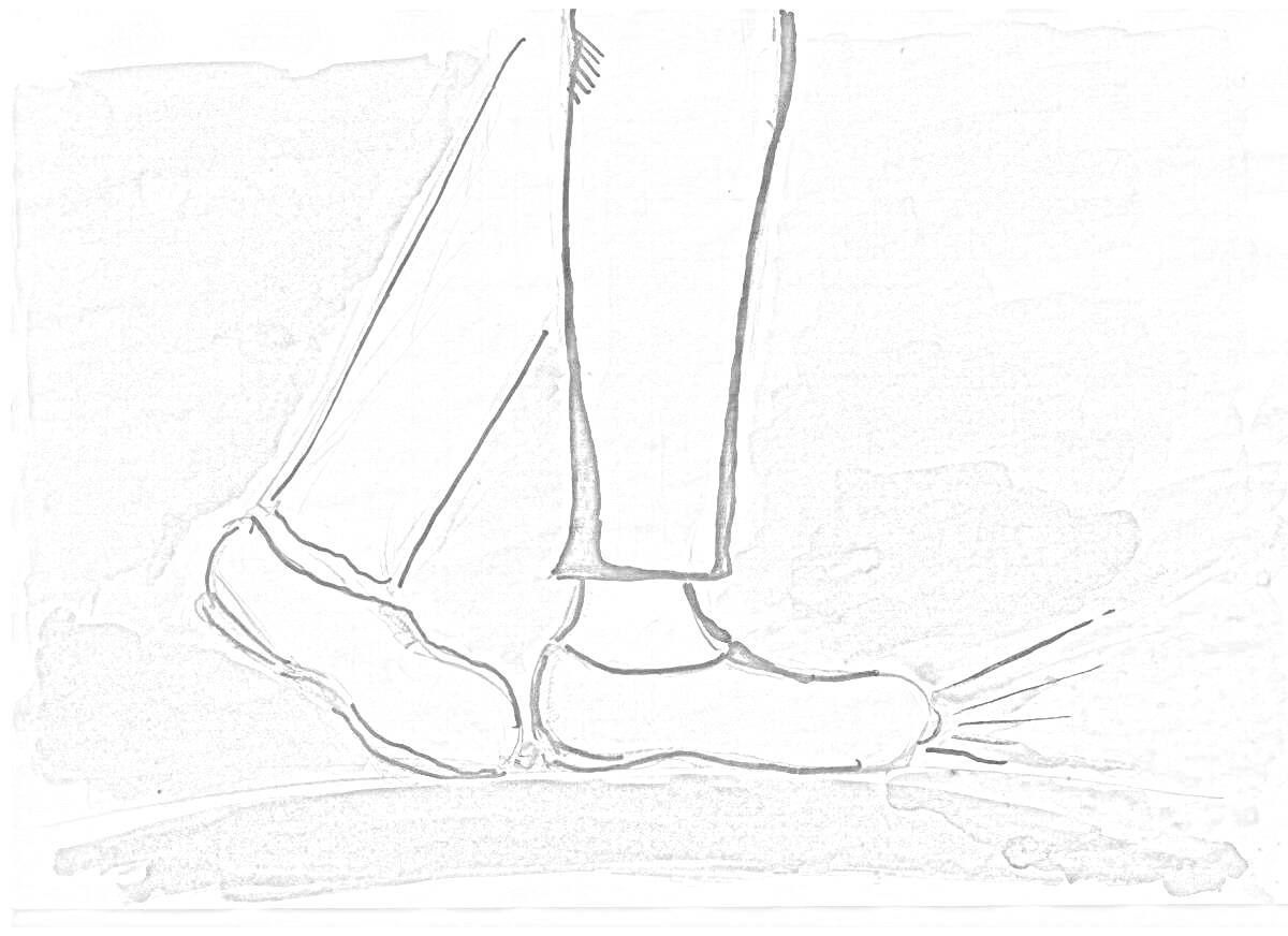 Раскраска Ноги в брюках, надетых в галоши, прогуливающиеся по мокрой поверхности