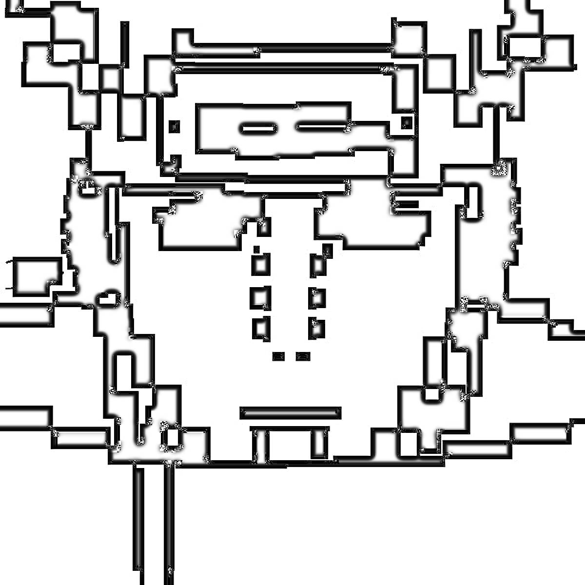 Раскраска Лицо героя в маске с полосками, восемь горизонтальных прямоугольников по бокам