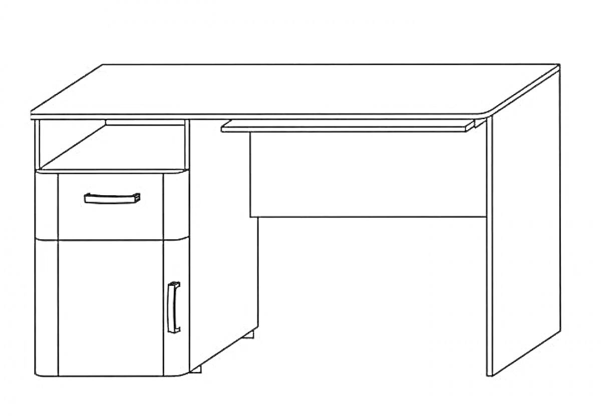 Раскраска Письменный стол с двумя ящиками и полкой