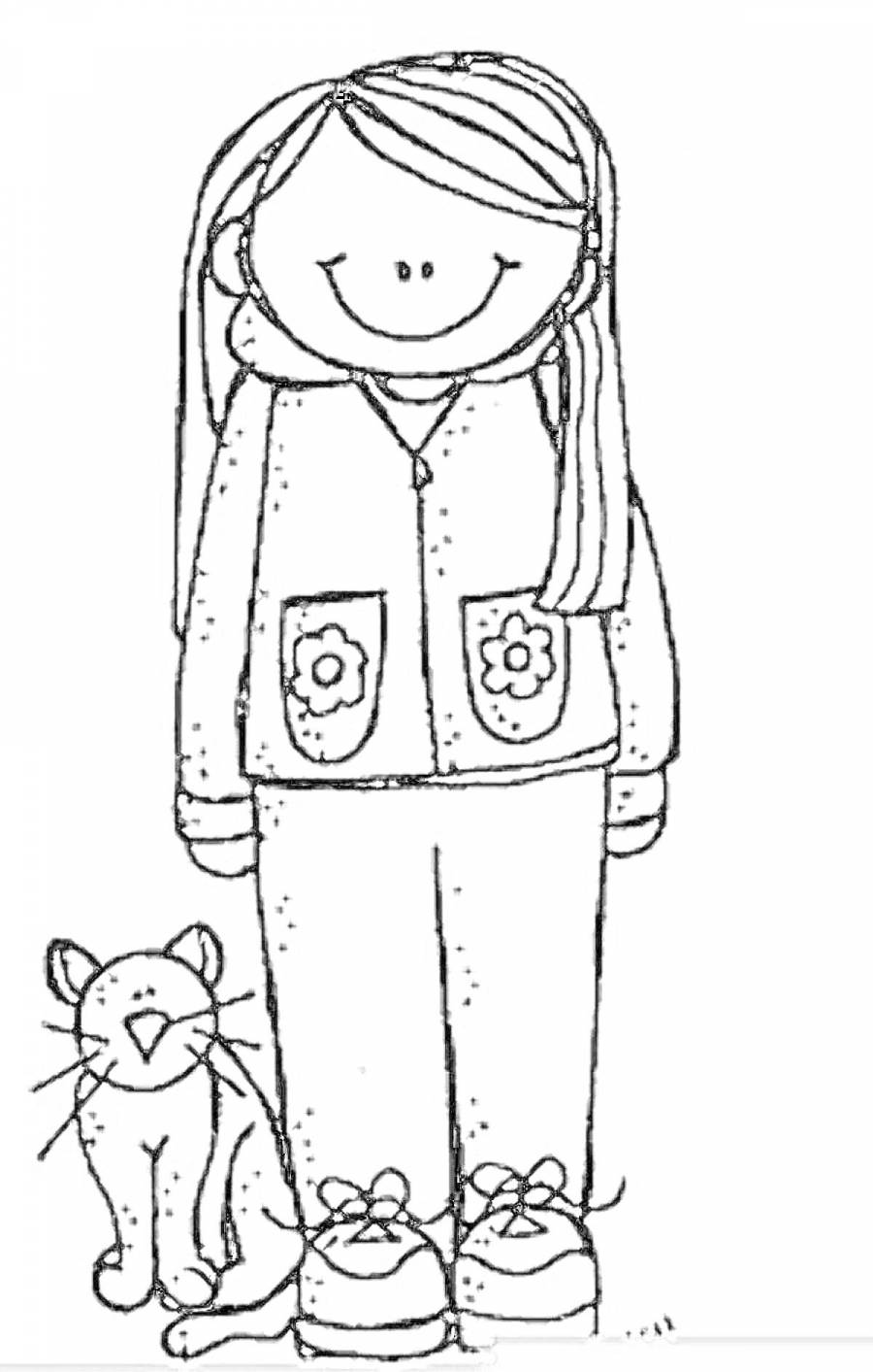 Котик в одежде раскраска