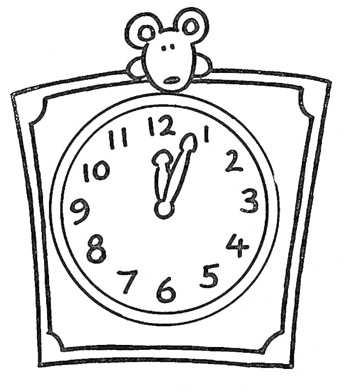 Раскраска Часы с циферблатом и мышонком на вершине