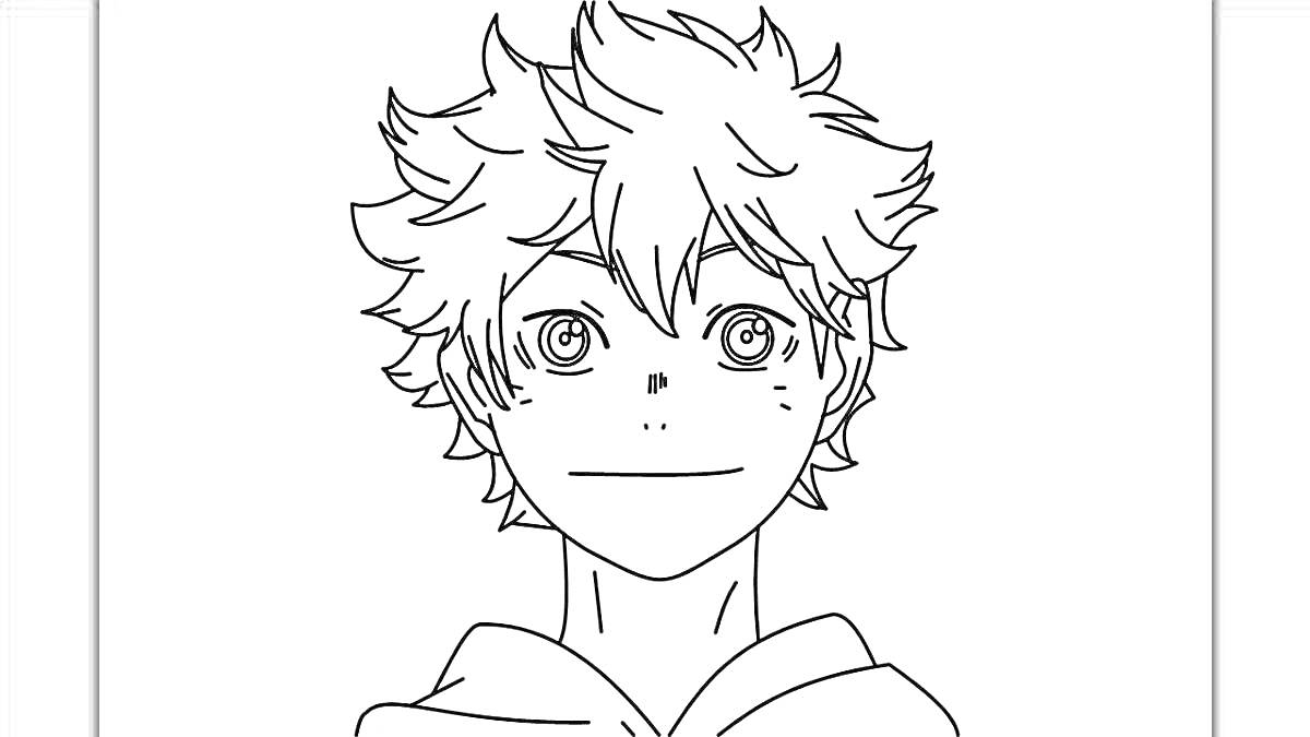 Раскраска Портрет аниме персонажа в стиле волейбольного аниме, мальчик с растрепанными волосами крупным планом