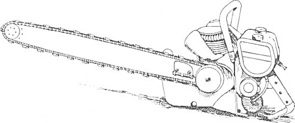 На раскраске изображено: Бензопила, Цепь, Рукоятка, Инструмент, Садоводство, Деревообработка