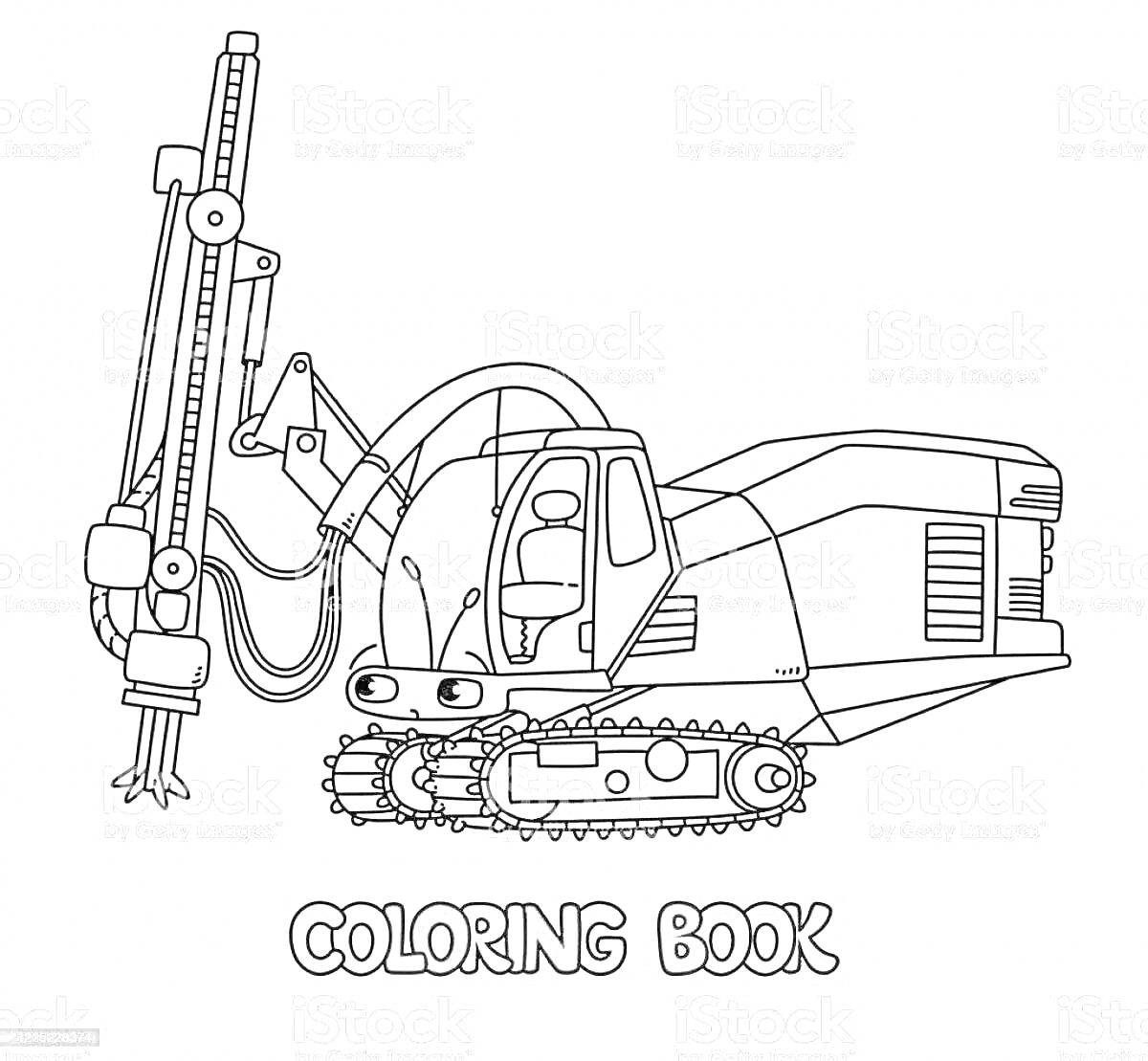 Раскраска Бурильная машина с буровой установкой на шагающем гусеничном ходу