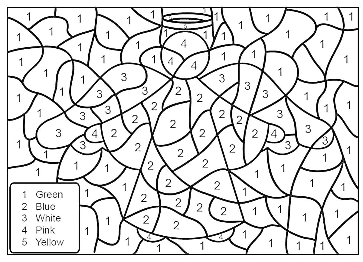 Раскраска Карта по номерам с мотыльком и цветами