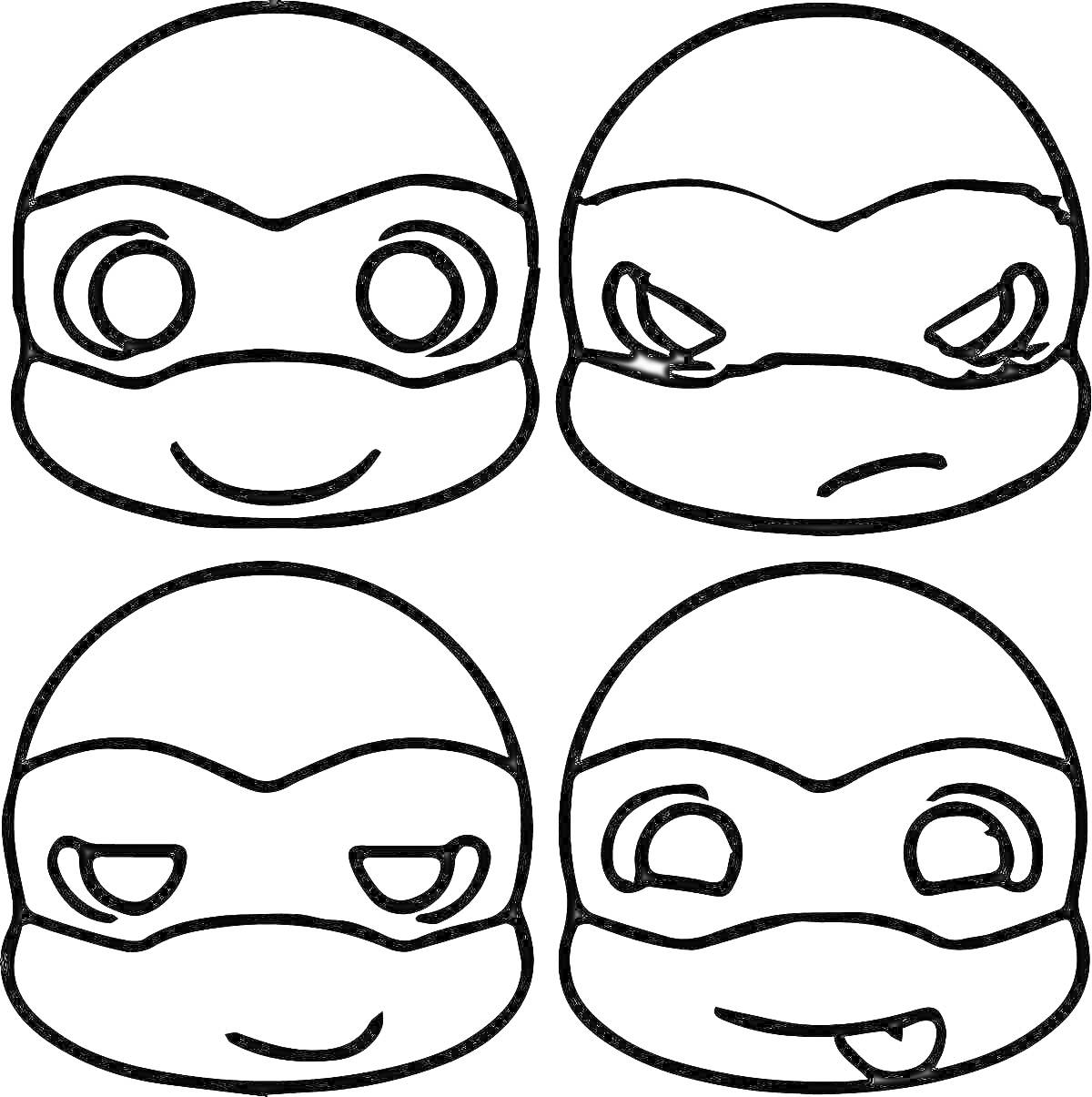 Лица черепах-ниндзя с разными выражениями