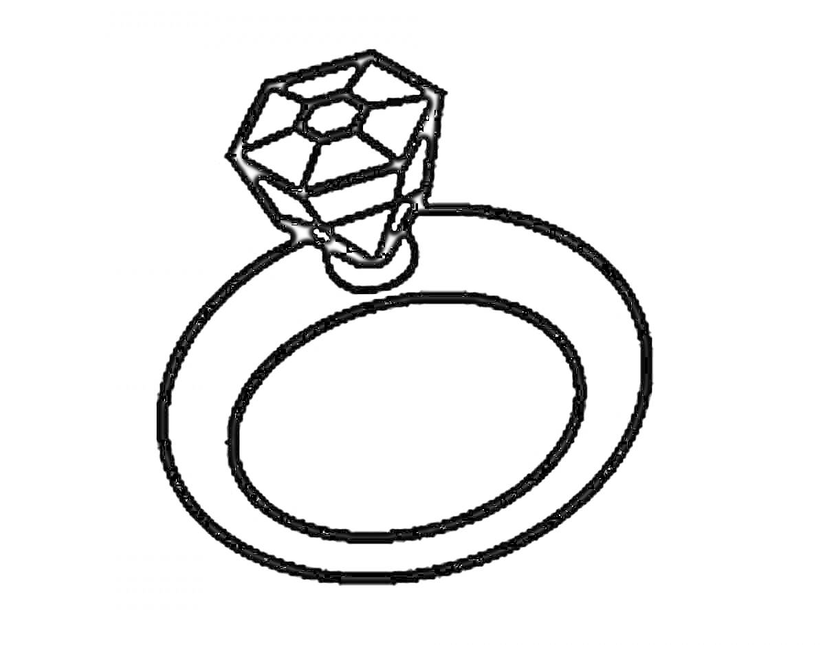 Раскраска Кольцо с большим огранённым камнем