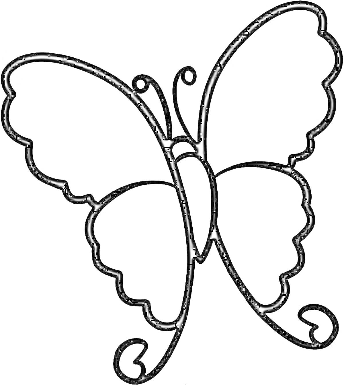 Раскраска Бабочка с узорными крыльями и усиками