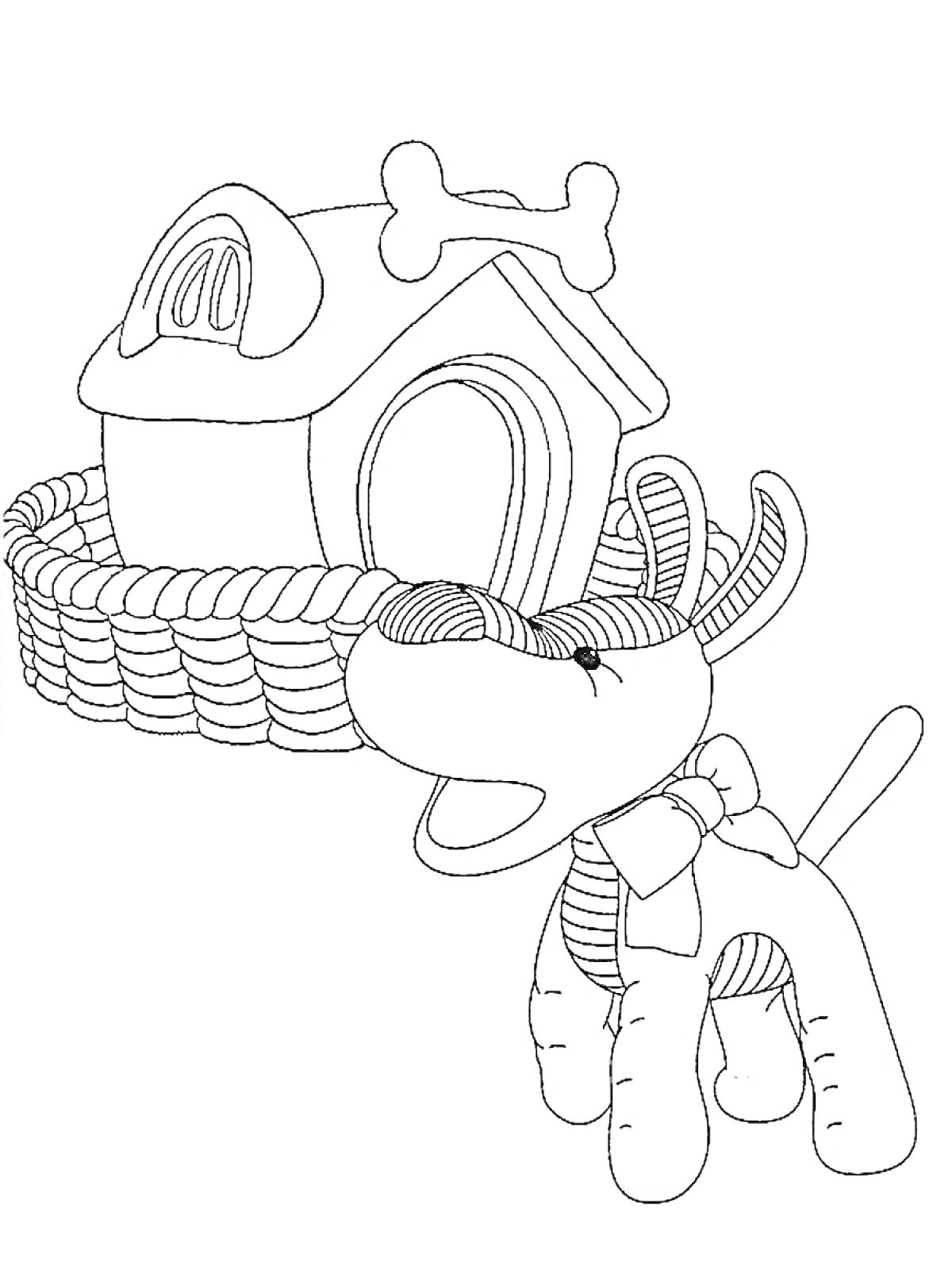 Раскраска Собака с домиком для собак и корзиной в стиле Энди
