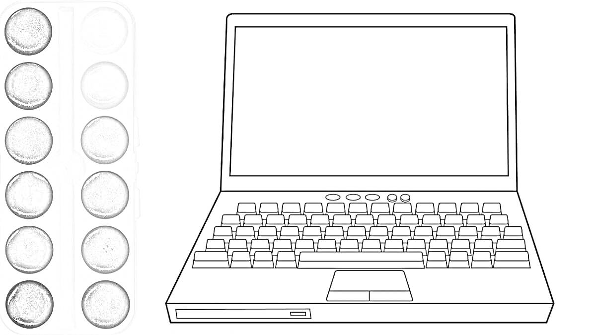 Раскраска Ноутбук с палитрой красок
