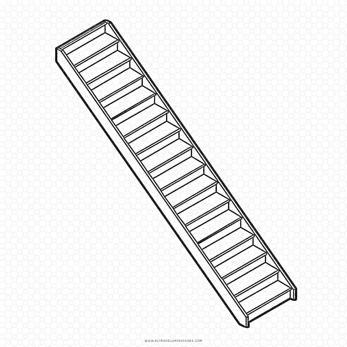 Раскраска Лестница из 19 ступеней с поручнями, вид в перспективе