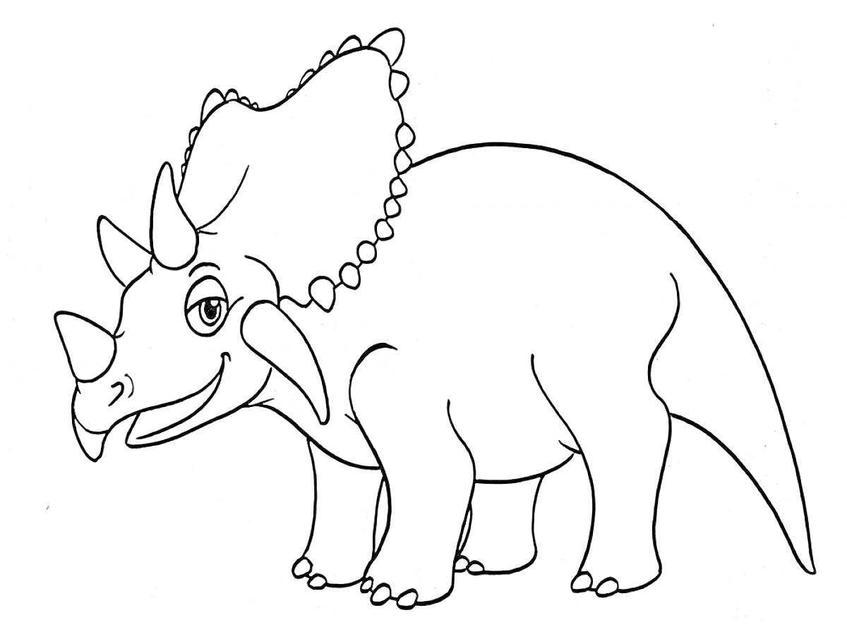 На раскраске изображено: Динозавр, Трицератопс, Рога, Контурное изображение, Древние животные