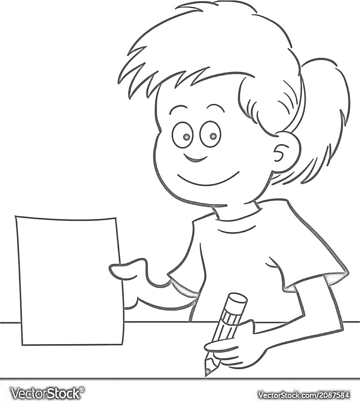 На раскраске изображено: Бумага, Стол, Школа, Ребенок, Обучение