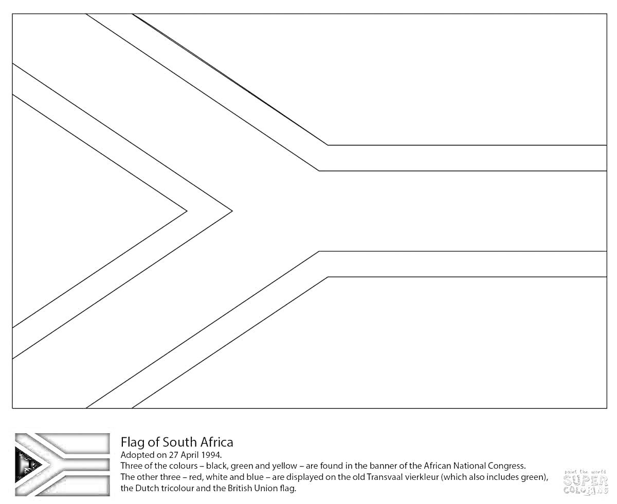 Раскраска Раскраска флаг Южно-Африканской Республики с описанием цвета полос