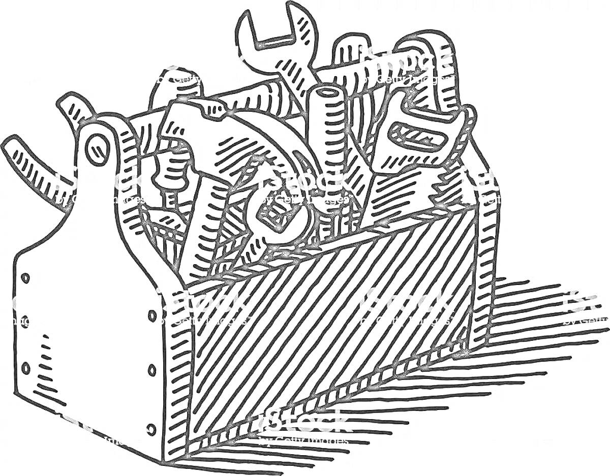 На раскраске изображено: Рубанок, Гаечный ключ, Плоскогубцы, Молоток