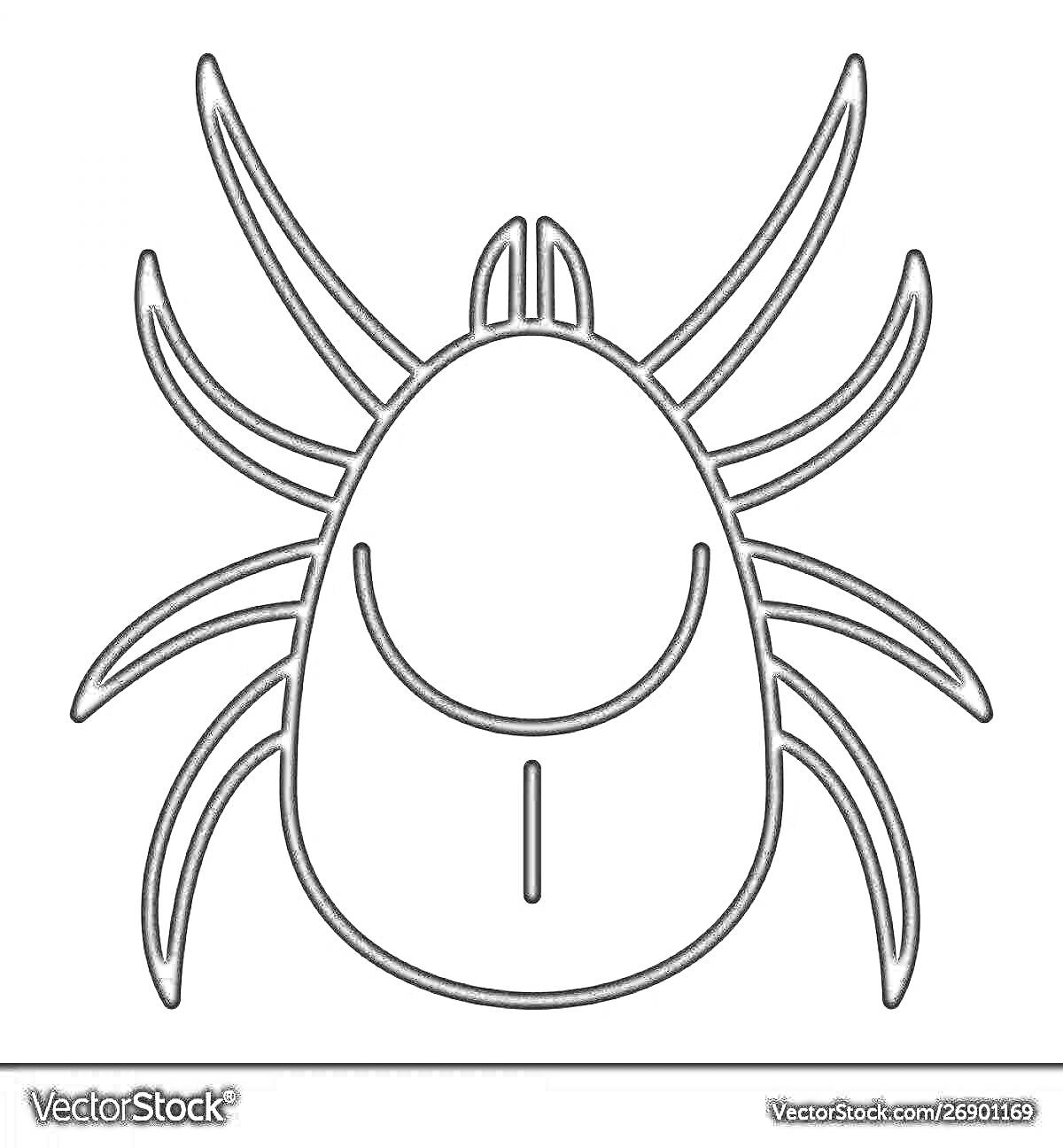 Раскраска Черно-белое изображение клеща с восемью ногами
