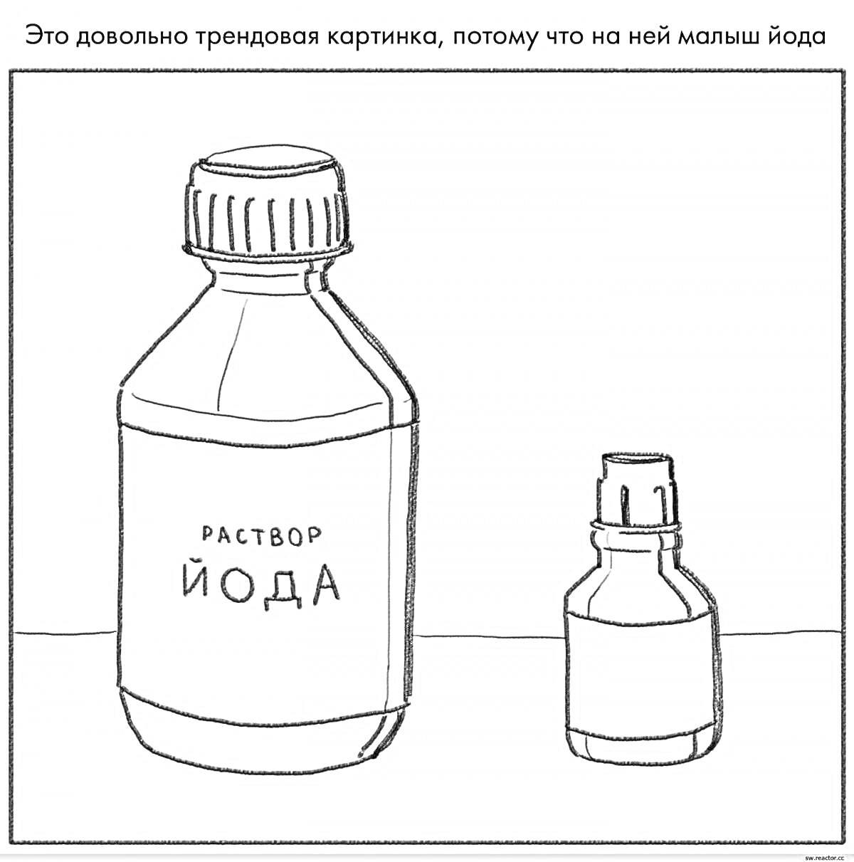 Раскраска Бутылка раствора йода и маленькая бутылочка йода