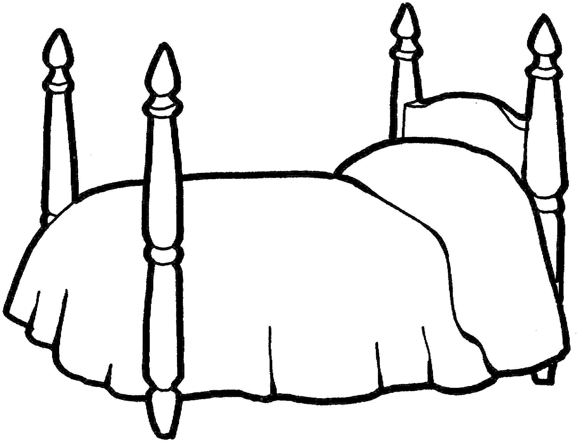 Раскраска Кровать с четырьмя столбиками и покрывалом