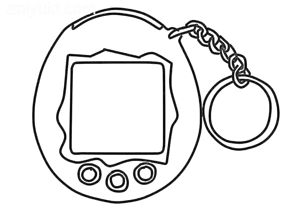 Раскраска Ключодержащий тамагочи с тремя кнопками и экраном