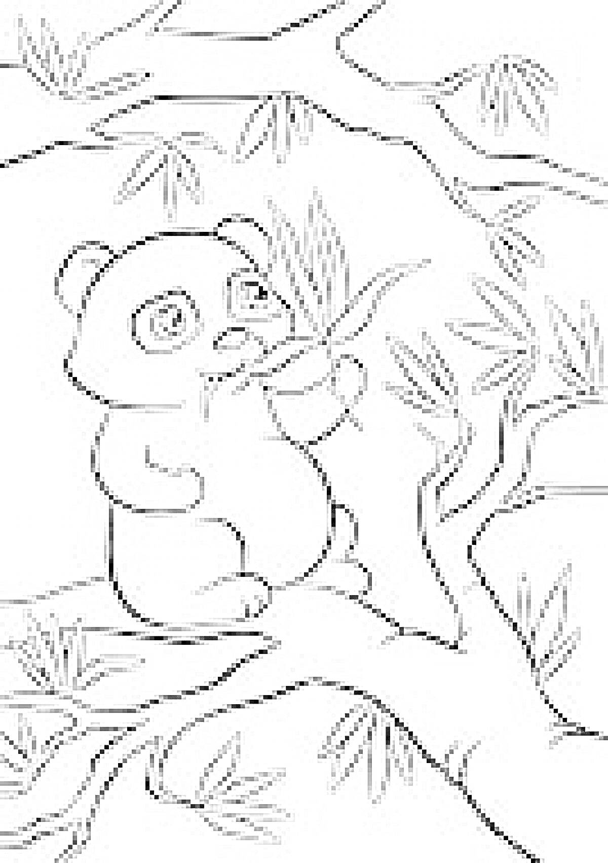 Раскраска Панда на дереве среди ветвей, жующая бамбук