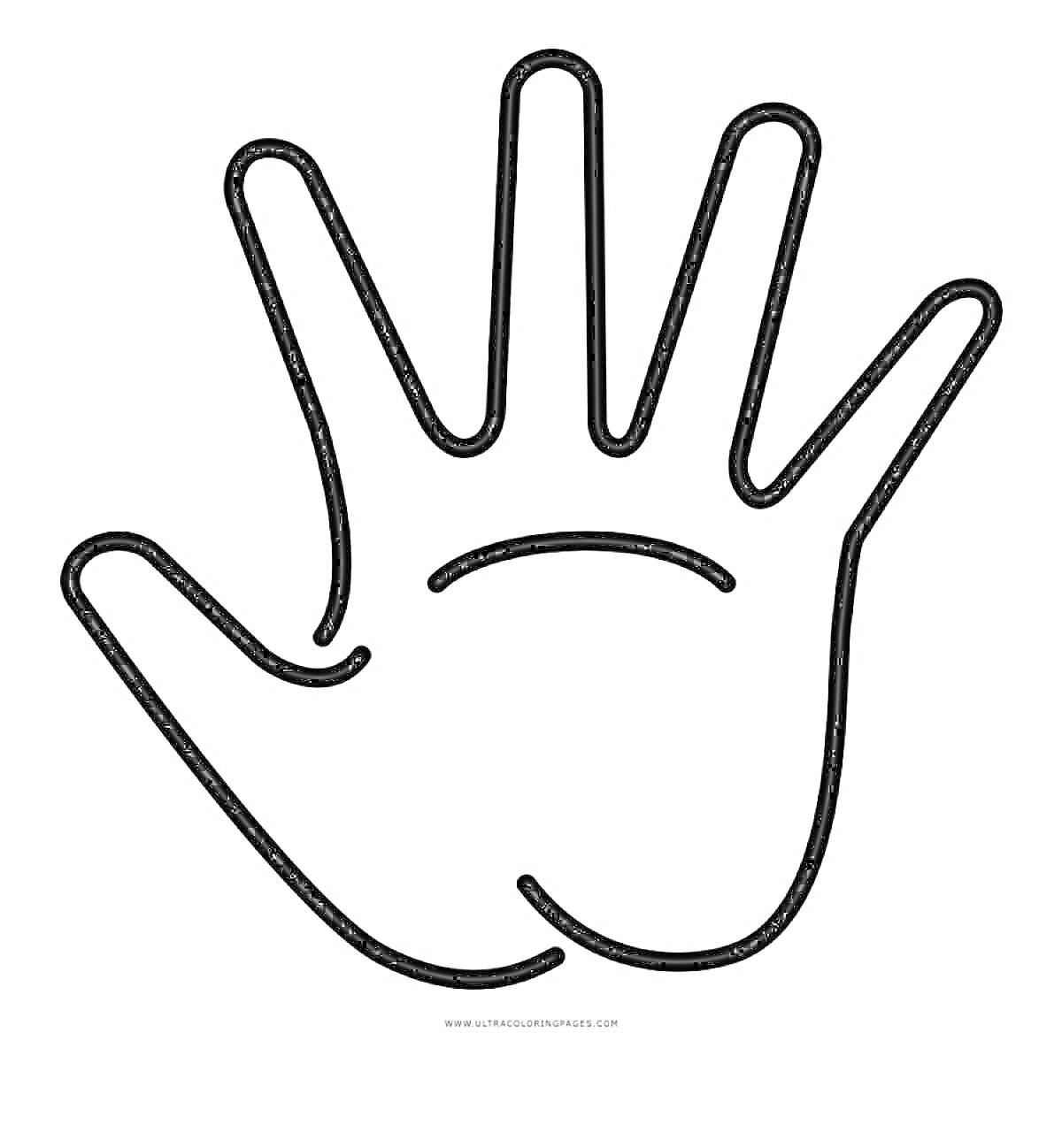 Раскраска Контур ладошки с пятью пальцами