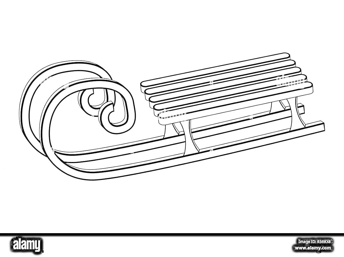 Раскраска Раскраска – Санки с резными дугами и горизонтальными планками сиденья