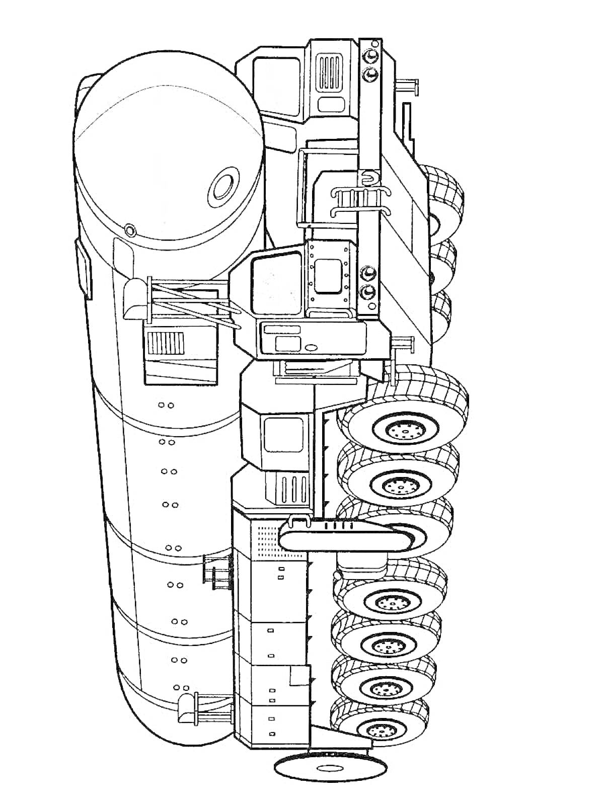 Раскраска Большегрузный автомобиль с цистерной и запасным колесом