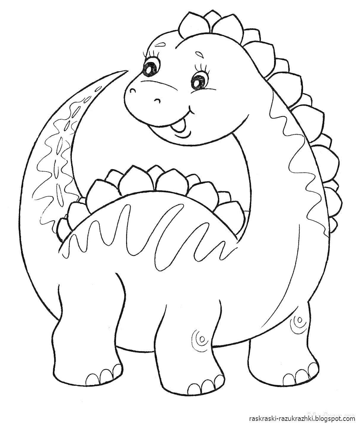 Раскраска Динозавр с улыбкой и шипами на спине