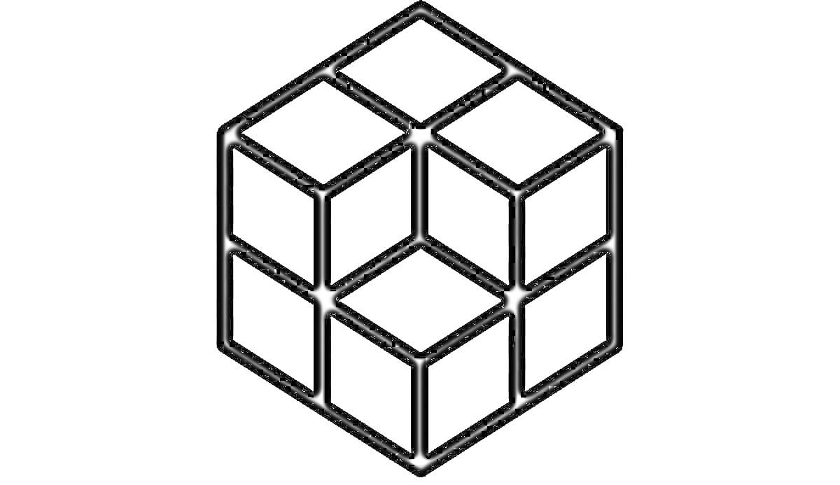 Раскраска Контур Кубика Рубика с шестью видимыми квадратами