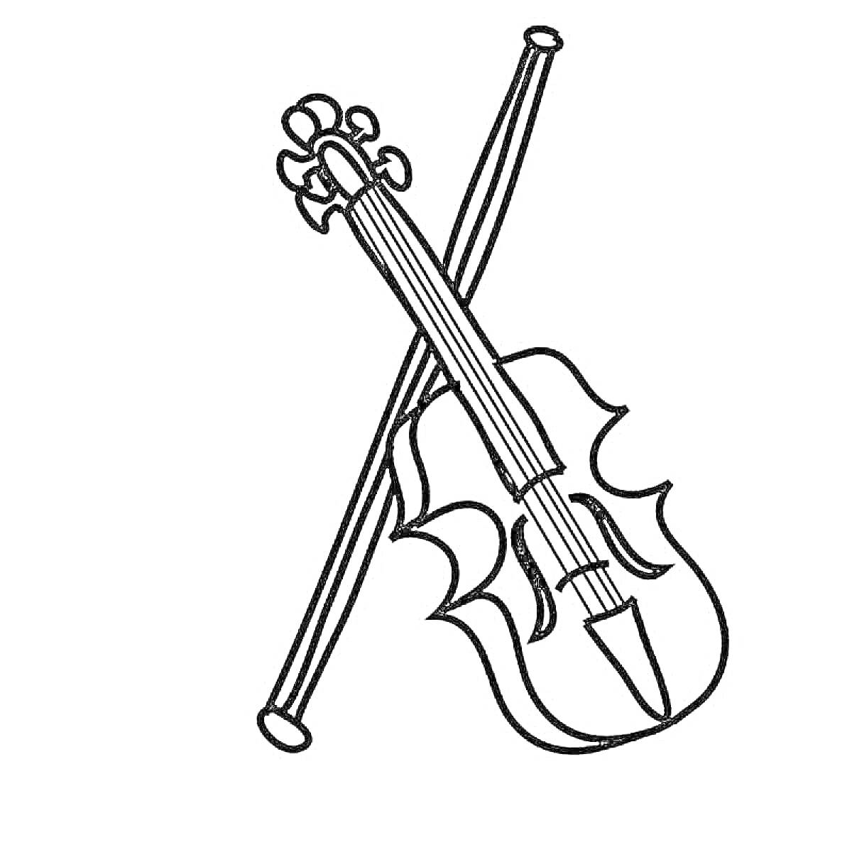 На раскраске изображено: Скрипка, Смычок, Музыкальный инструмент, Классическая музыка
