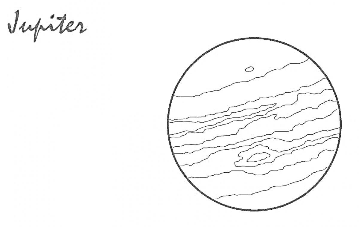 Раскраска Юпитер с атмосферными полосами и большим пятном