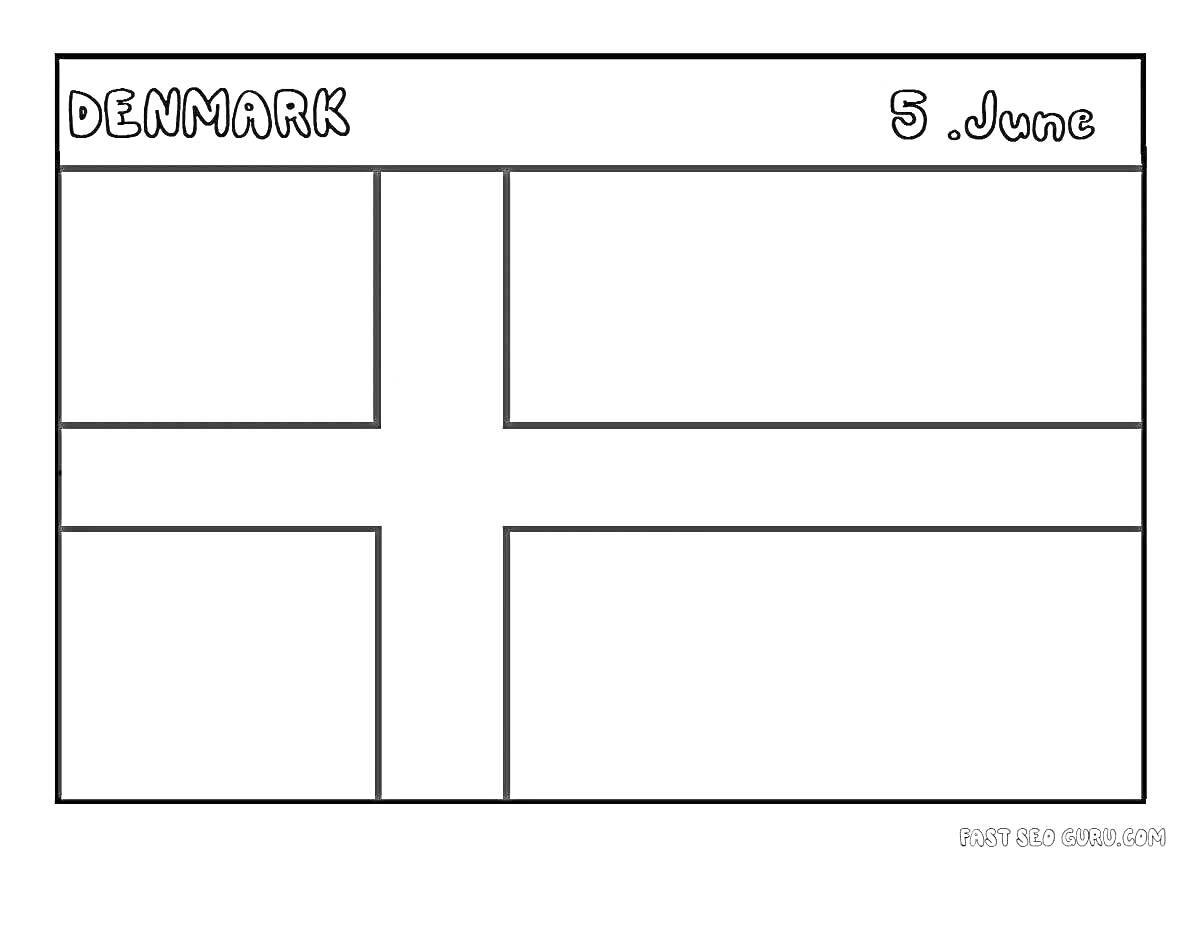 Раскраска Флаг Дании с надписями 