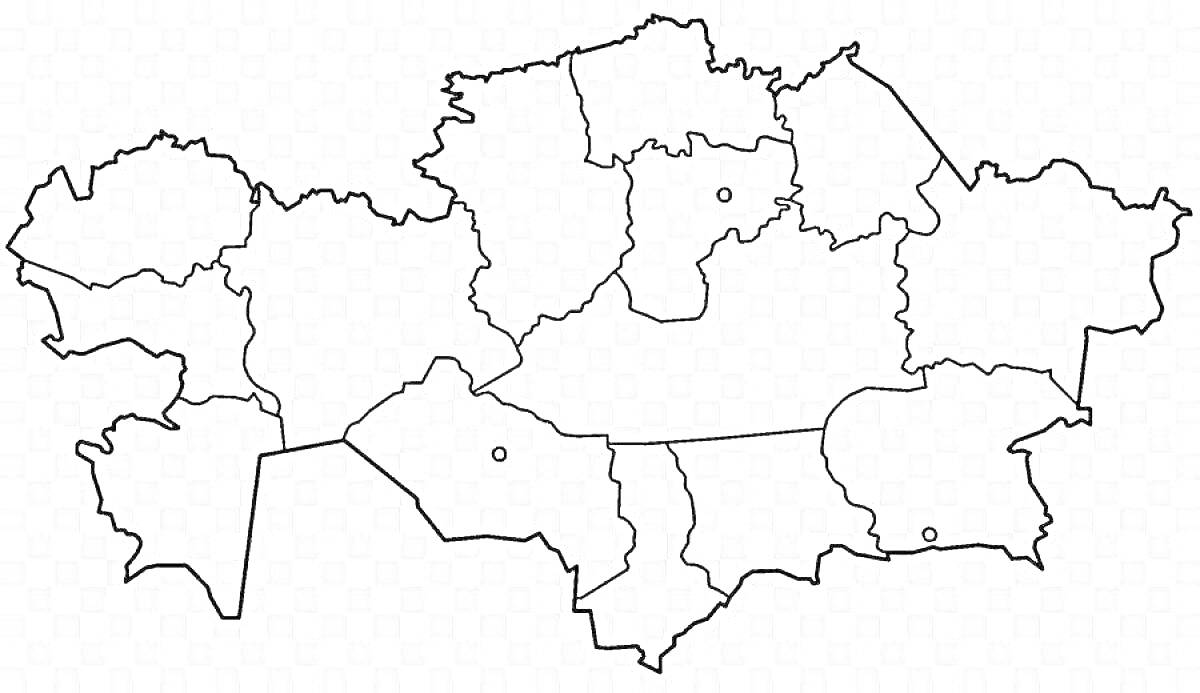 Раскраска Контурная карта Казахстана с границами областей