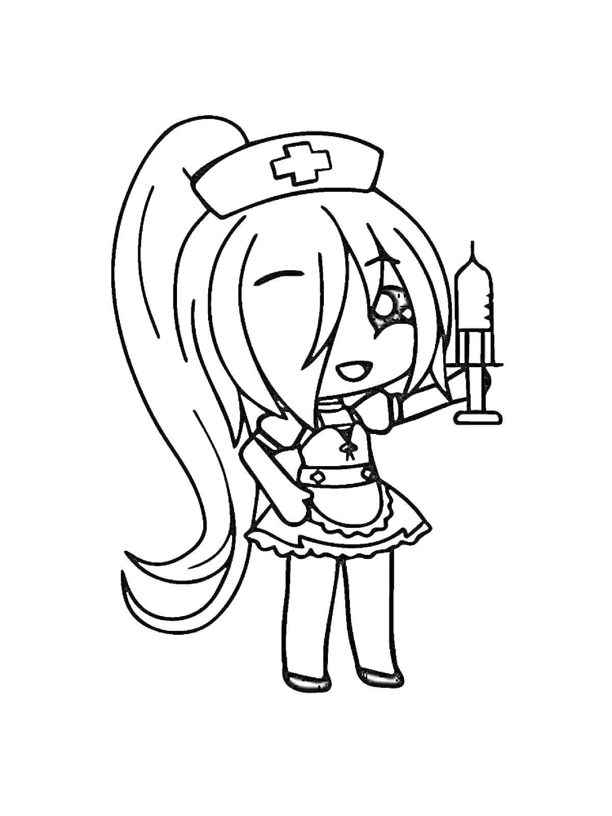 Девочка в костюме медсестры с шприцем в руке (Гача Лайф)