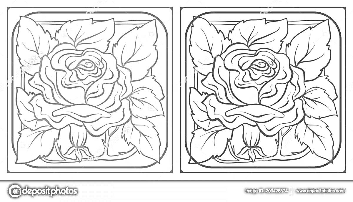 Раскраска Рисунок розы на плитке